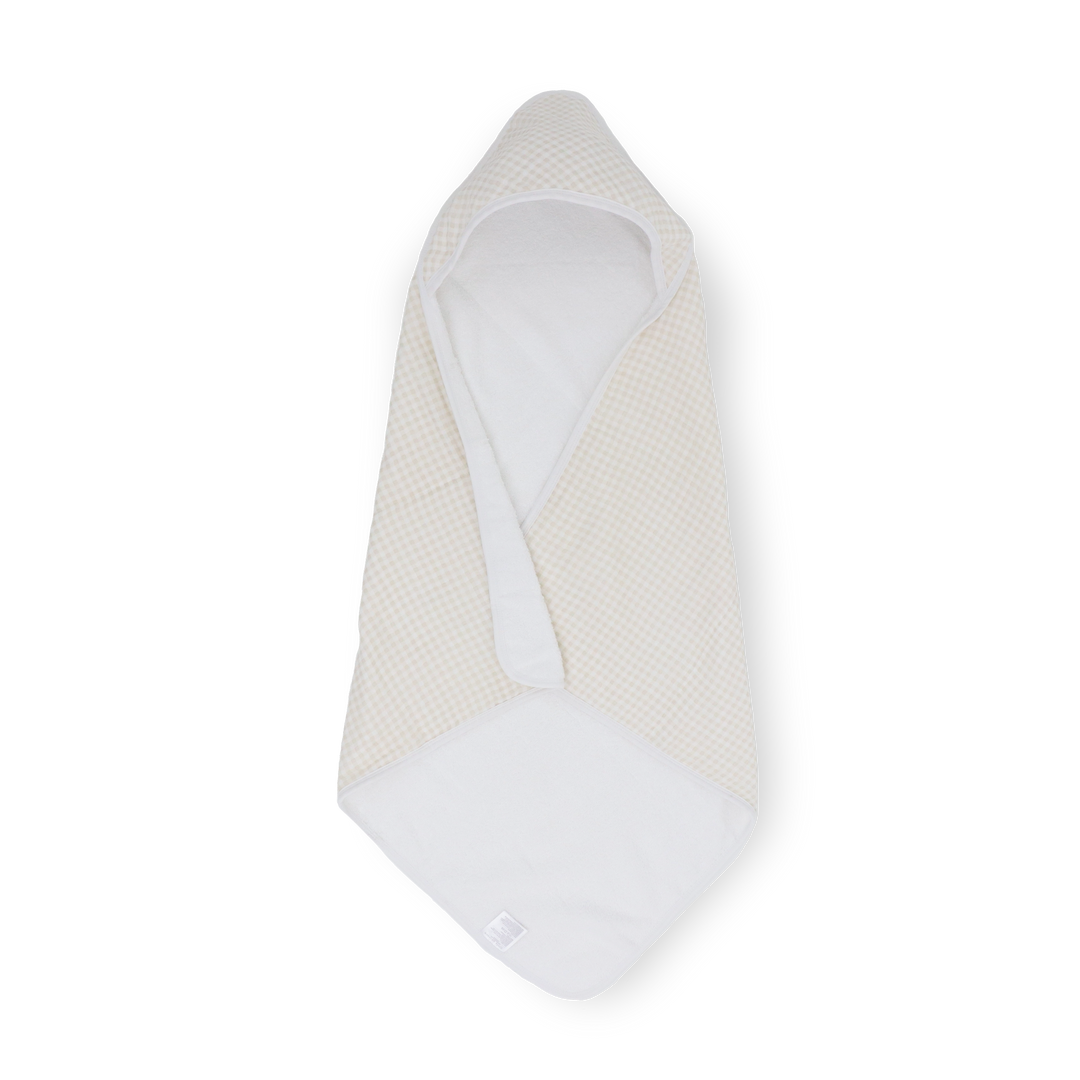 Little Unicorn Infant Hooded Towel - Tan Gingham in soft tan check pattern, gentle baby towels for bath time