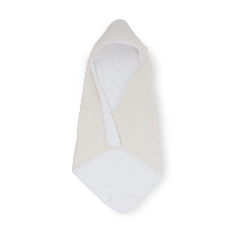 Little Unicorn Infant Hooded Towel - Tan Gingham in soft tan check pattern, gentle baby towels for bath time