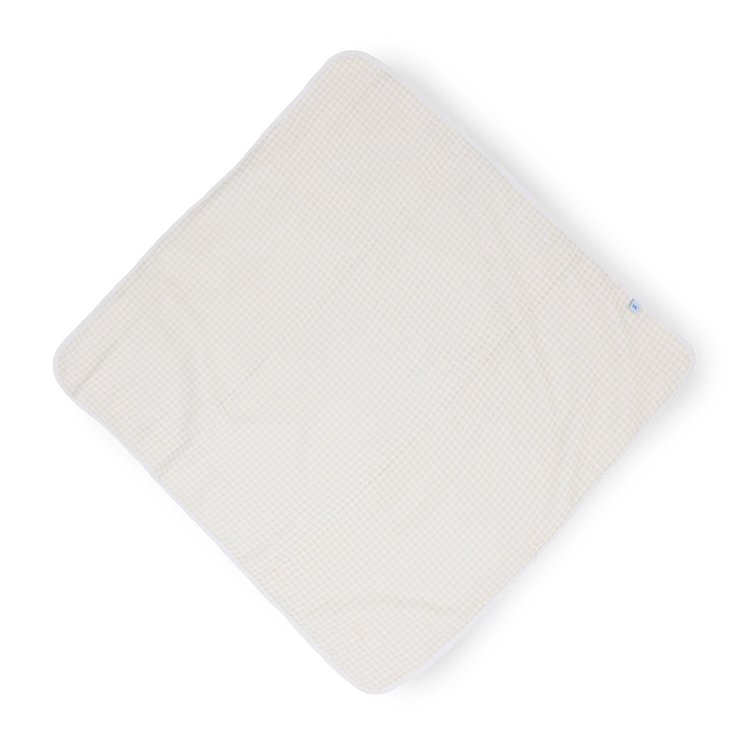 Little Unicorn Infant Hooded Towel - Tan Gingham featuring classic gingham design, soft baby bath towel for newborns