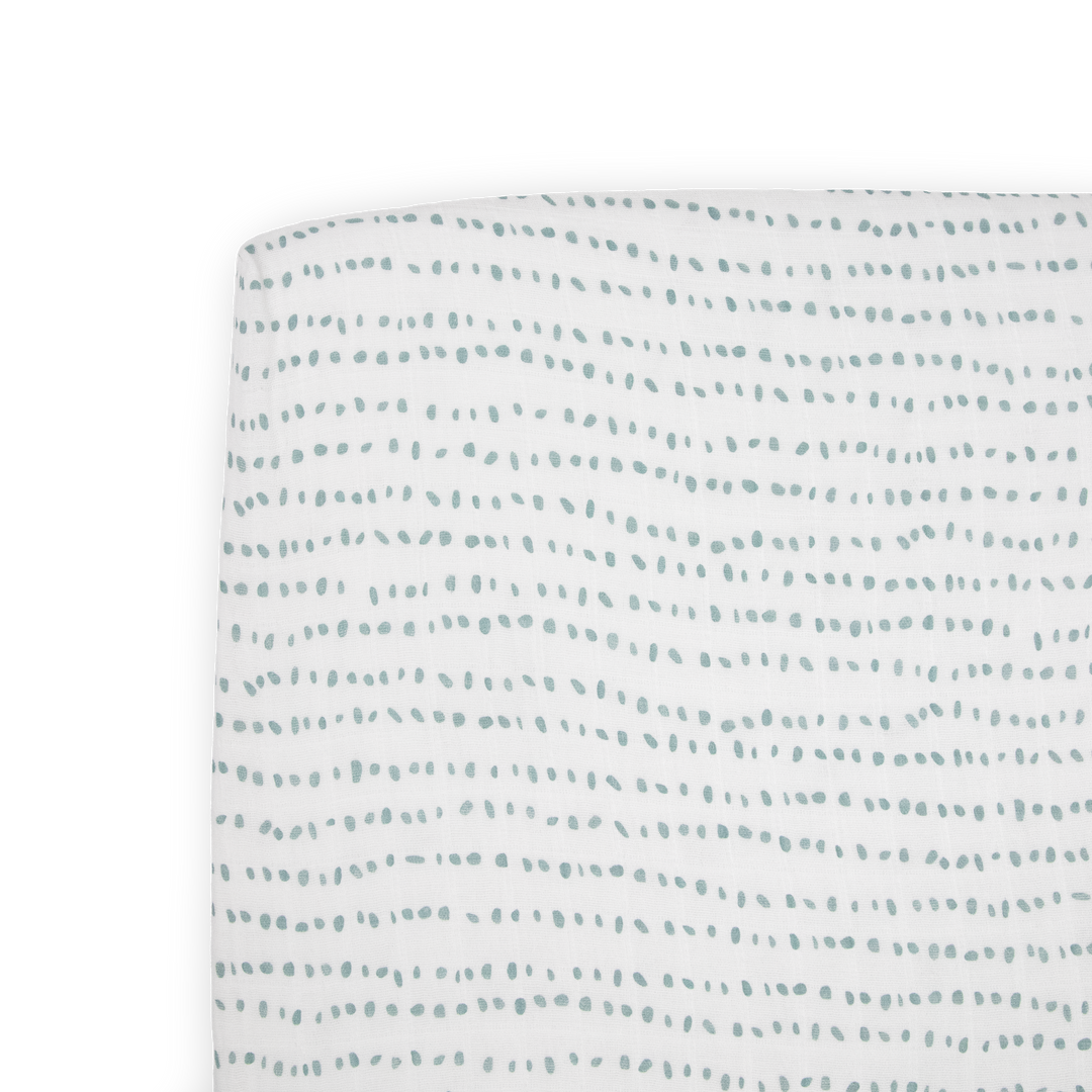 Little Unicorn Cotton Muslin Crib Sheet - Stone Stripe featuring modern gray stripes, soft breathable muslin crib sheets for everyday comfort.