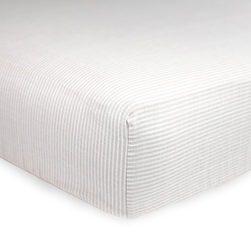 Sand Stripe Little Unicorn crib sheet in organic cotton, fitted crib sheets perfect for boys or girls