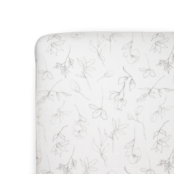 Little Unicorn Organic Cotton Muslin Crib Sheet - Pencil Floral on crib mattress, soft and breathable baby crib sheets for newborns