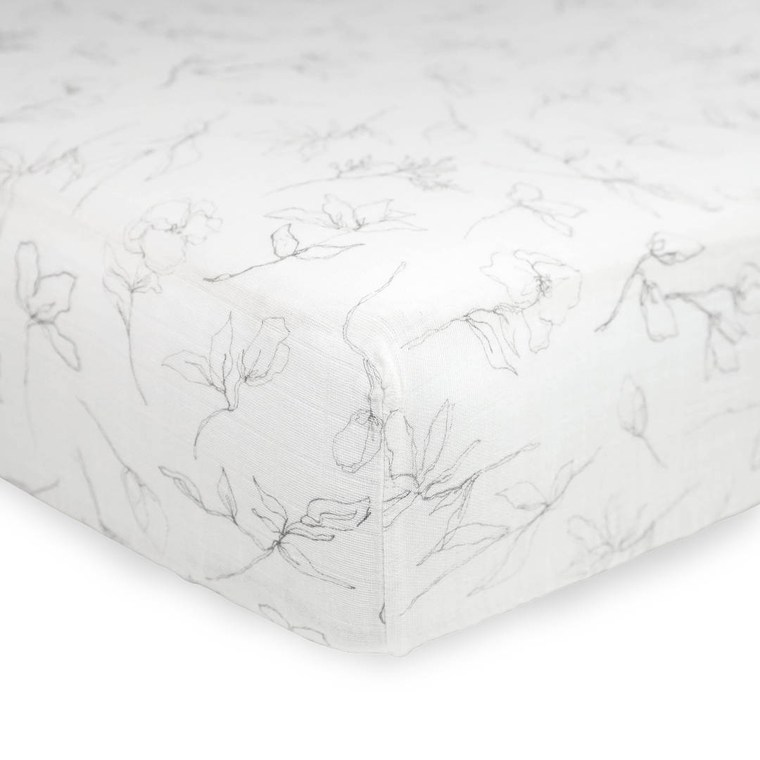 Pencil Floral Little Unicorn crib sheet in organic cotton, fitted crib sheets perfect for boys or girls’ nursery