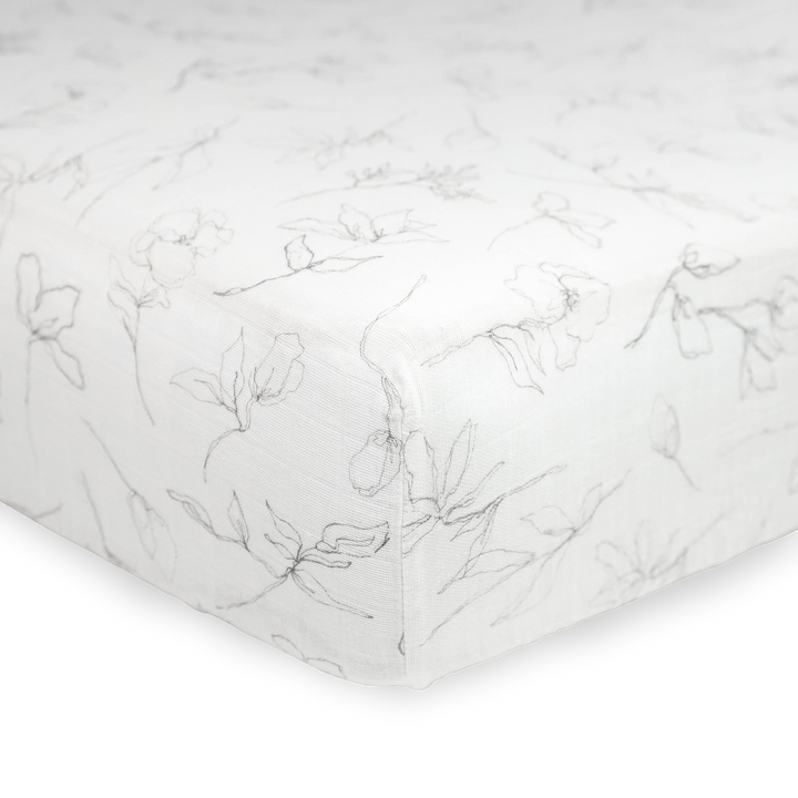 Pencil Floral Little Unicorn crib sheet in organic cotton, fitted crib sheets perfect for boys or girls’ nursery