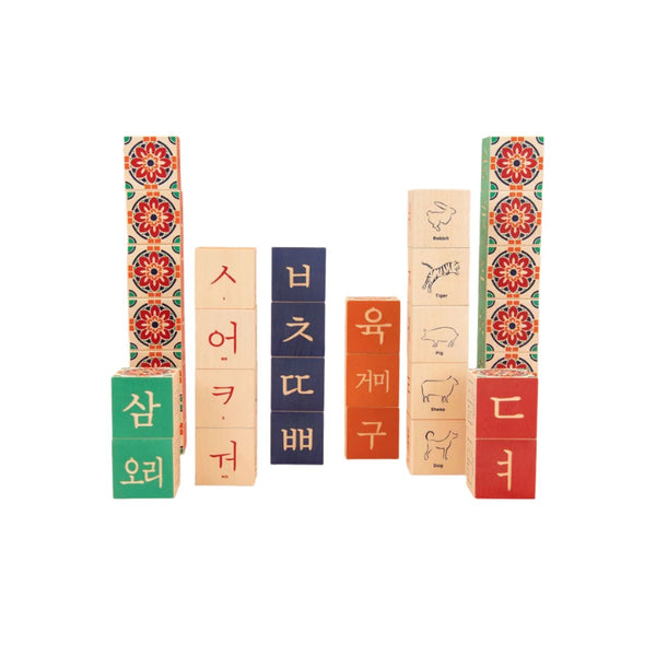 Uncle Goose Wooden Hand Carved Brightly Colored Korean Toys in Hangul 