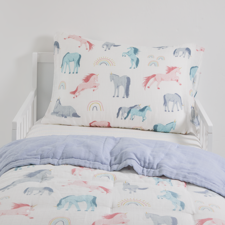 Cotton Muslin Toddler Bedding 3 Piece Set - Unicorns