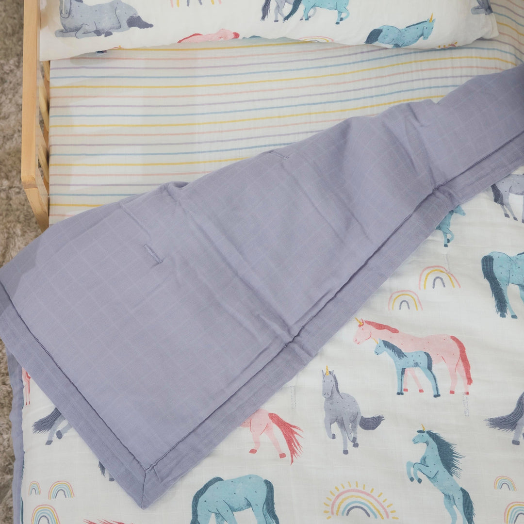 Cotton Muslin Toddler Bedding 3 Piece Set - Unicorns