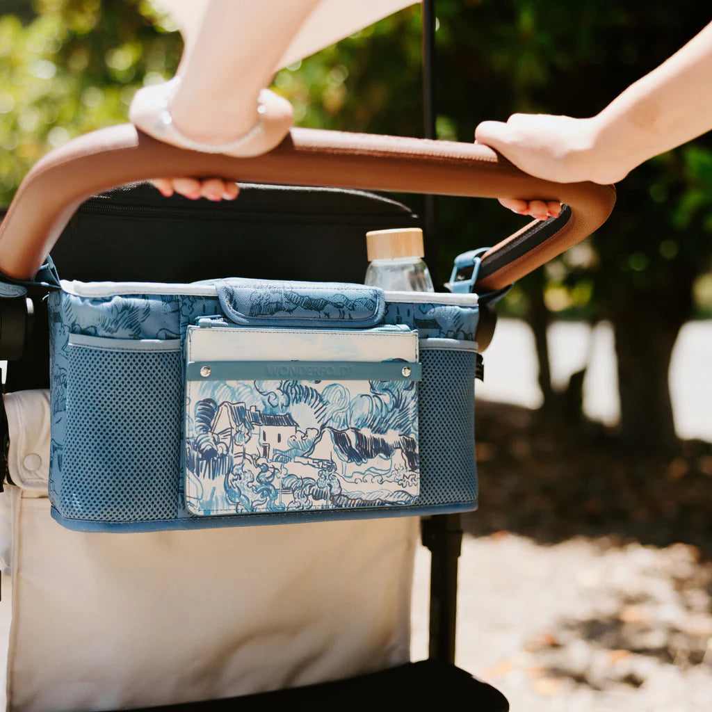 Wonderfold Parent Console Van Gogh Almond Blossoms, must-have twin stroller storage solution for parents.