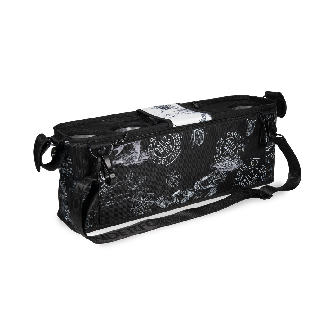 Wonderfold Parent Console in Van Gogh Sketches 4 Cup design offers storage and style for stroller wagons.