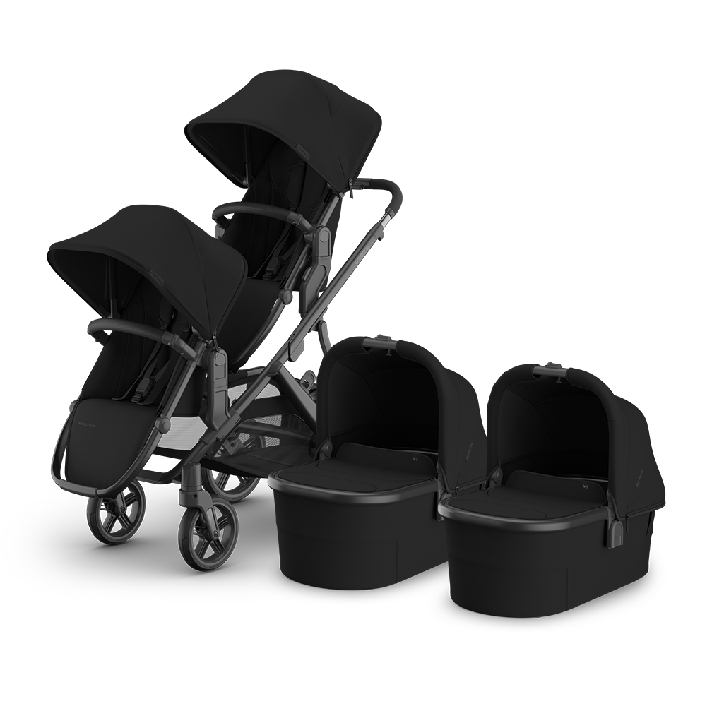 UPPAbaby Vista V3 Twin Double Stroller James Black — all-black best double stroller for twins with bassinet