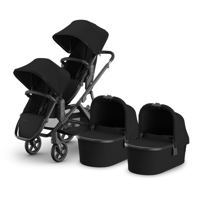 UPPAbaby Vista V3 Twin Double Stroller James Black — all-black best double stroller for twins with bassinet