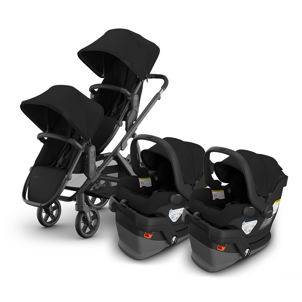 uppababy twin travel system vista v3 including rumbleseat v3 and mesa v3 infant car seat in james charcoal black