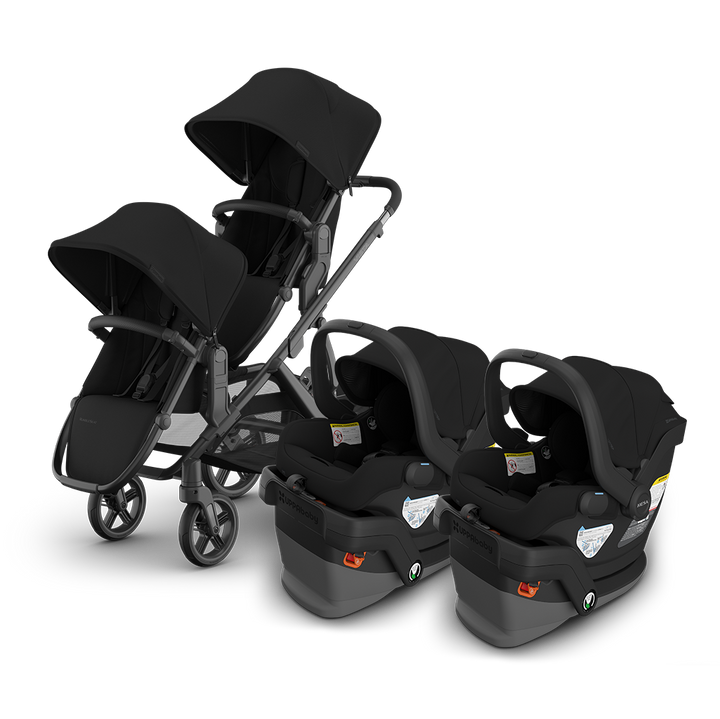 uppababy twin travel system vista v3 including rumbleseat v3 and mesa v3 infant car seat in james charcoal black