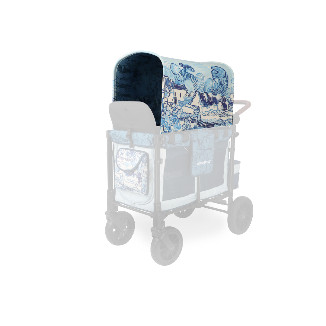 Wonderfold Elite/Luxe Canopy Fabric featuring Van Gogh Landscape with Houses brings elegance to kids wagon stroller rides