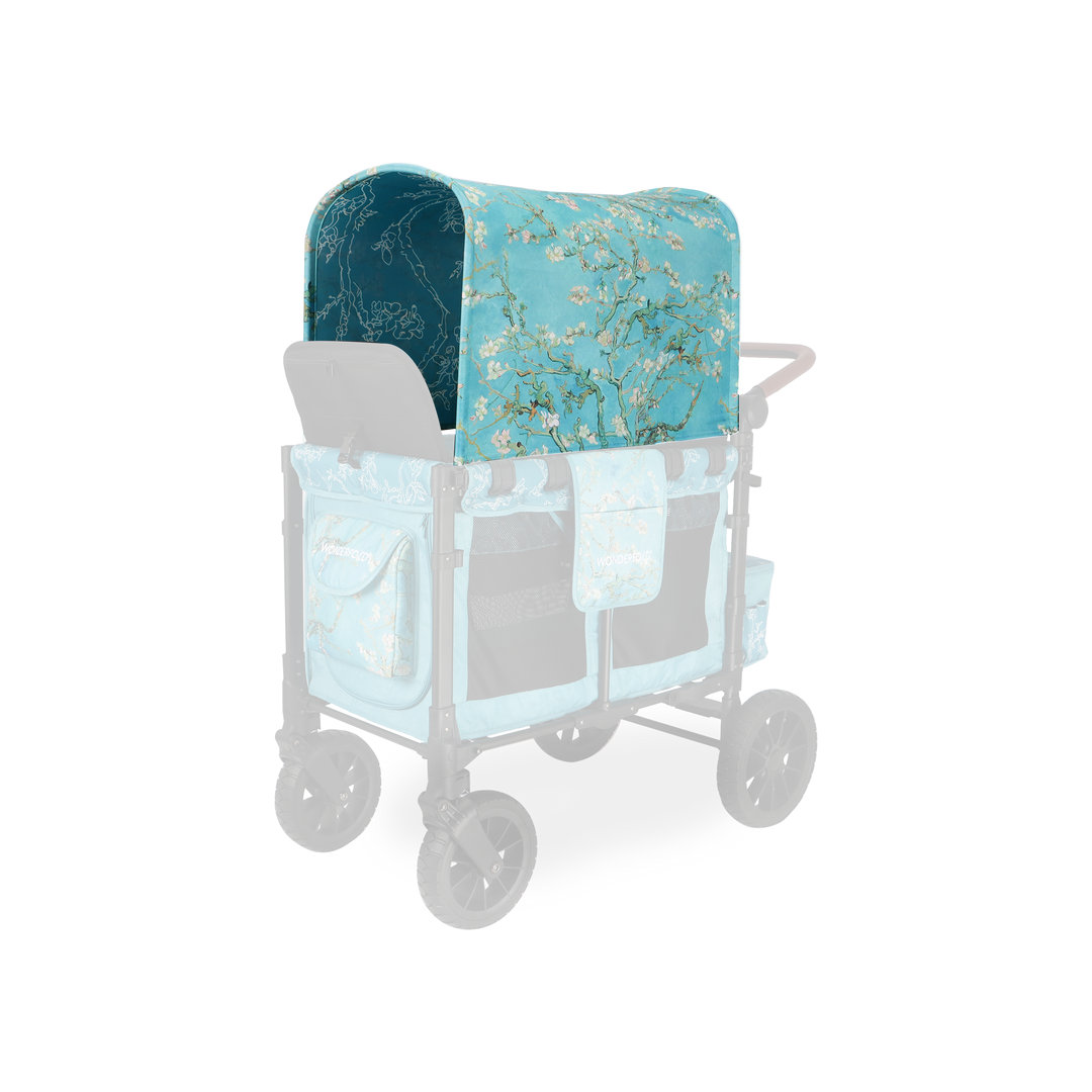 Artistic angle of Wonderfold Elite/Luxe Canopy Fabric in Van Gogh Almond Blossom, perfect for stroller wagons use