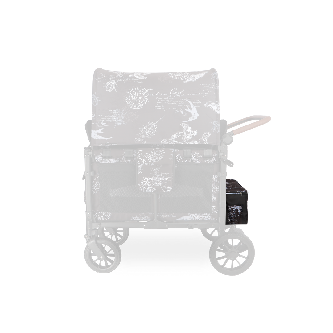 Side angle of Wonderfold Elite/Luxe Rear Basket Fabric in Van Gogh Sketches designed for best wagon stroller setups