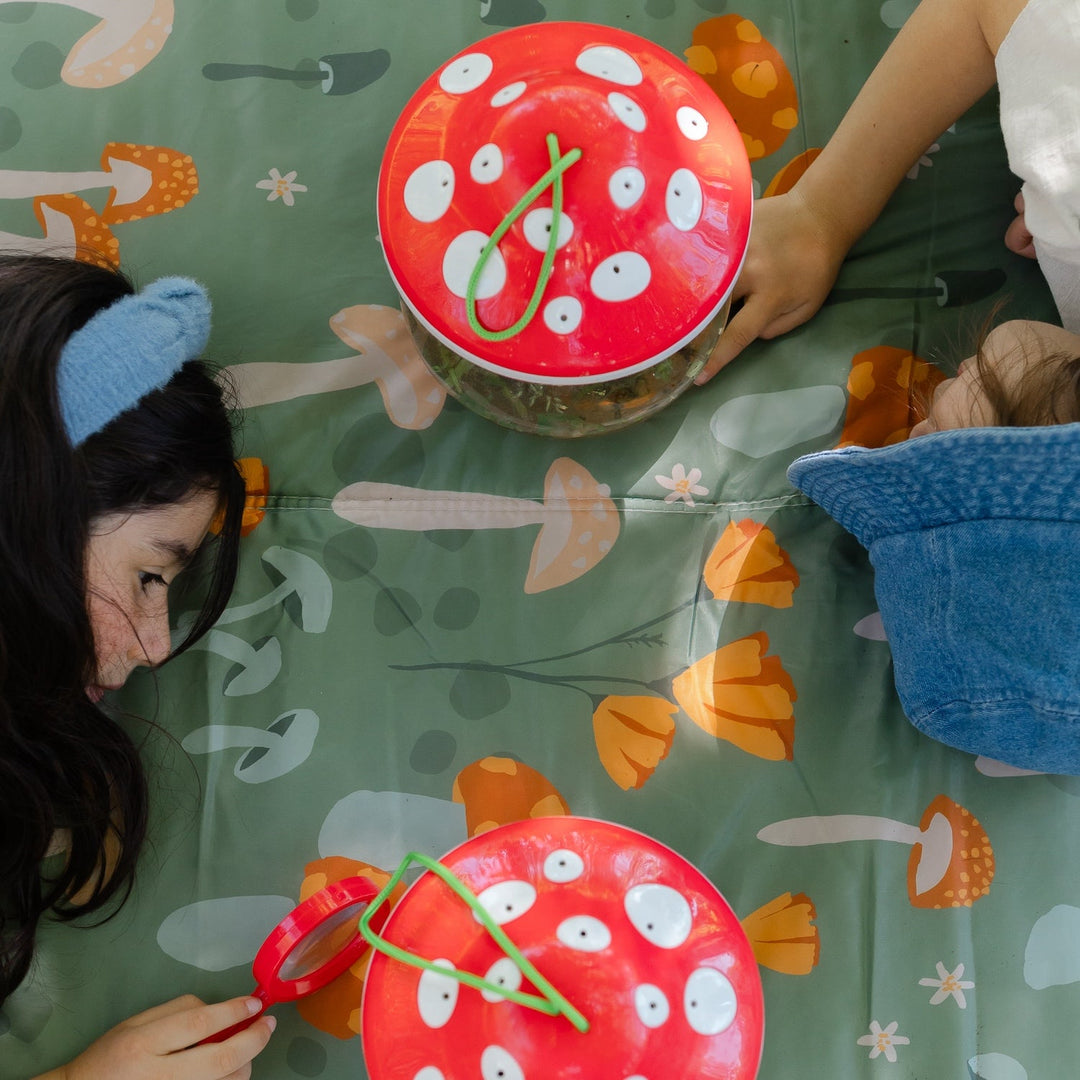 Picnic-ready Woodland Mushroom Outdoor Blanket by Little Unicorn, soft outdoor blankets for travel and leisure.