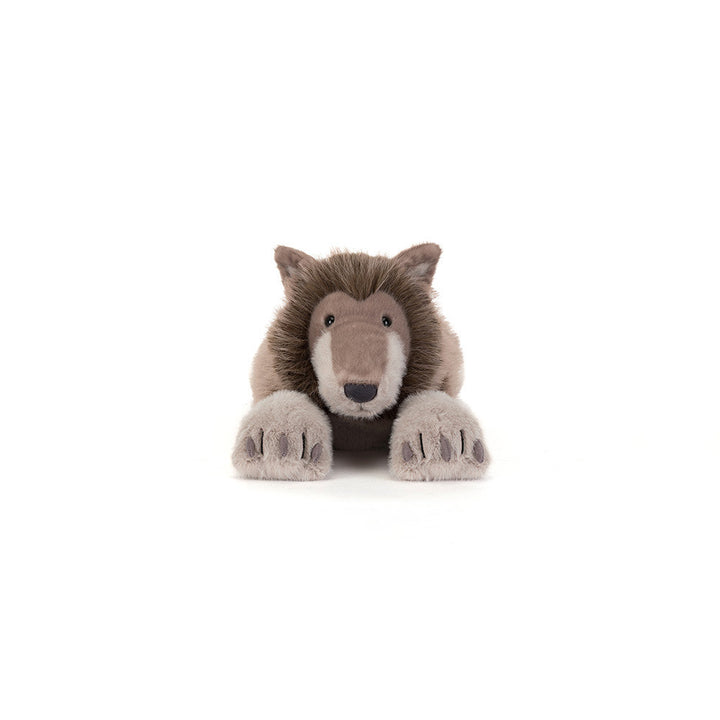 Jellycat Ulrich Wolf close-up face detail with expressive hard eye and beautifully textured muzzle fur