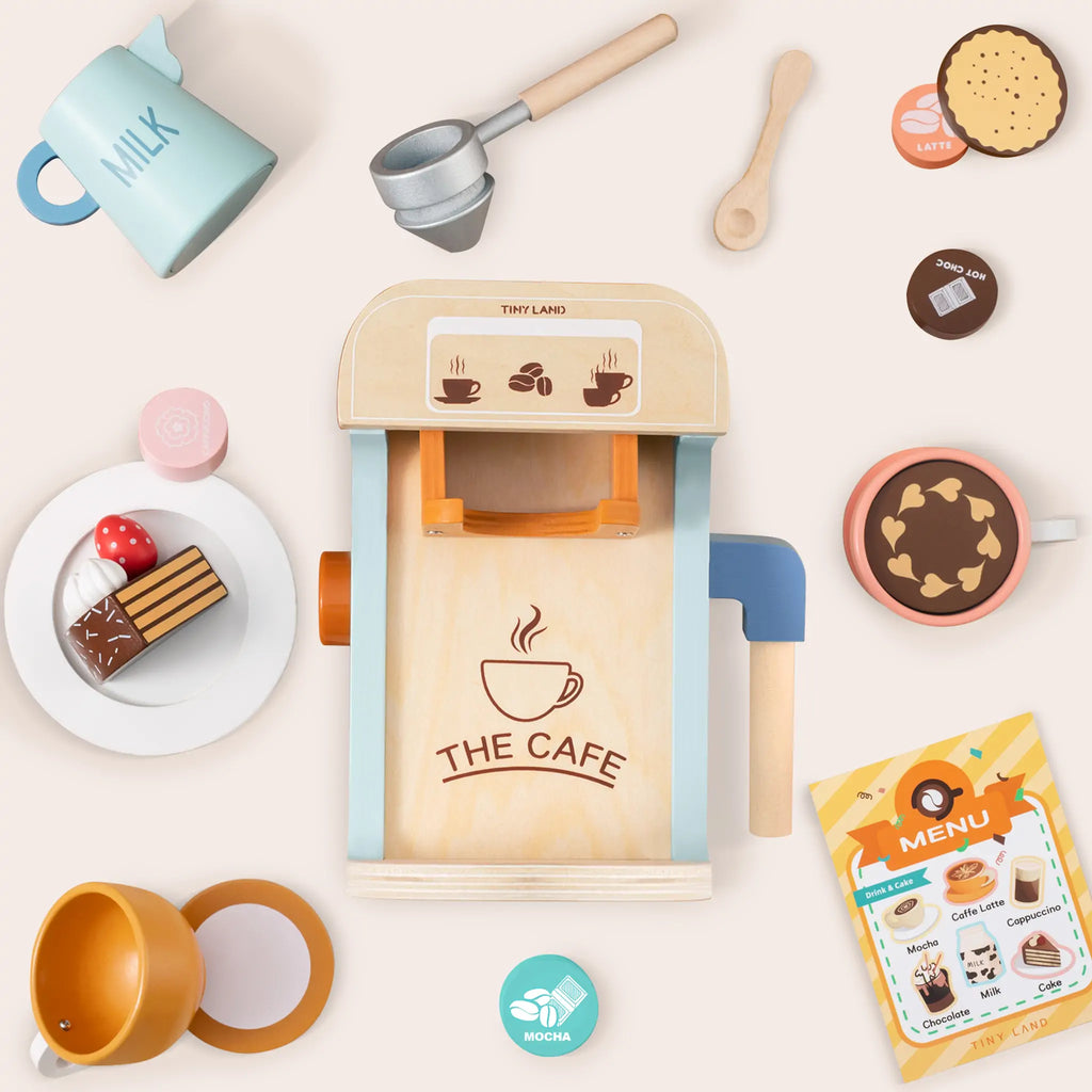 Tiny Land® Wooden Kids Play Coffee Maker Set Pretend Play Espresso Maker for Toddlers