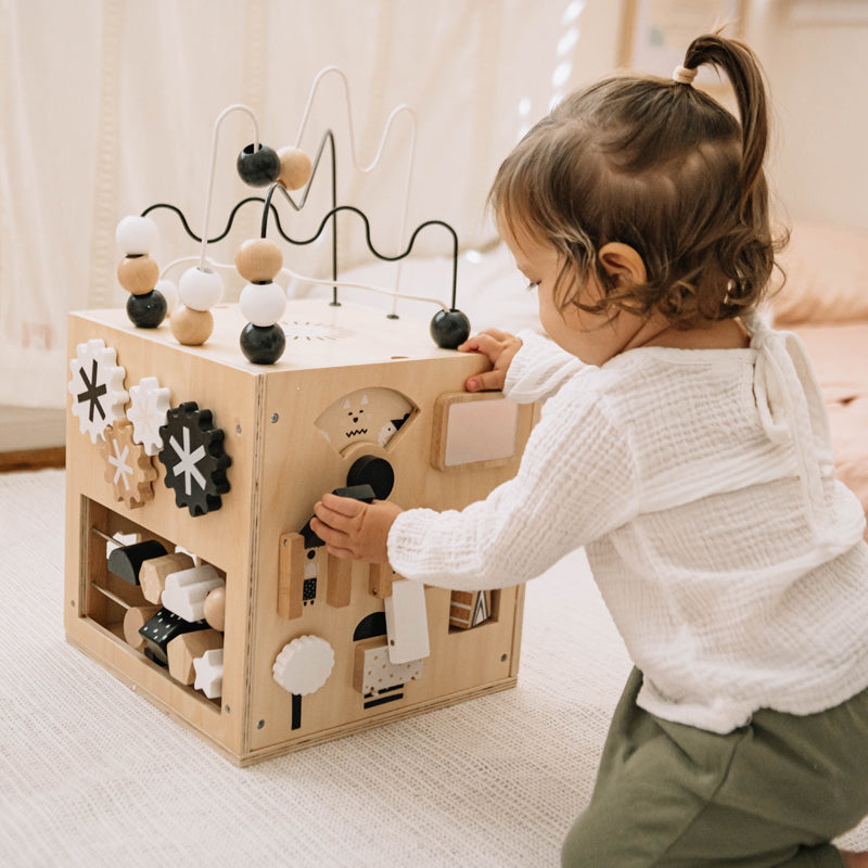 Wonder & Wise sustainable wood cube toy for babies 