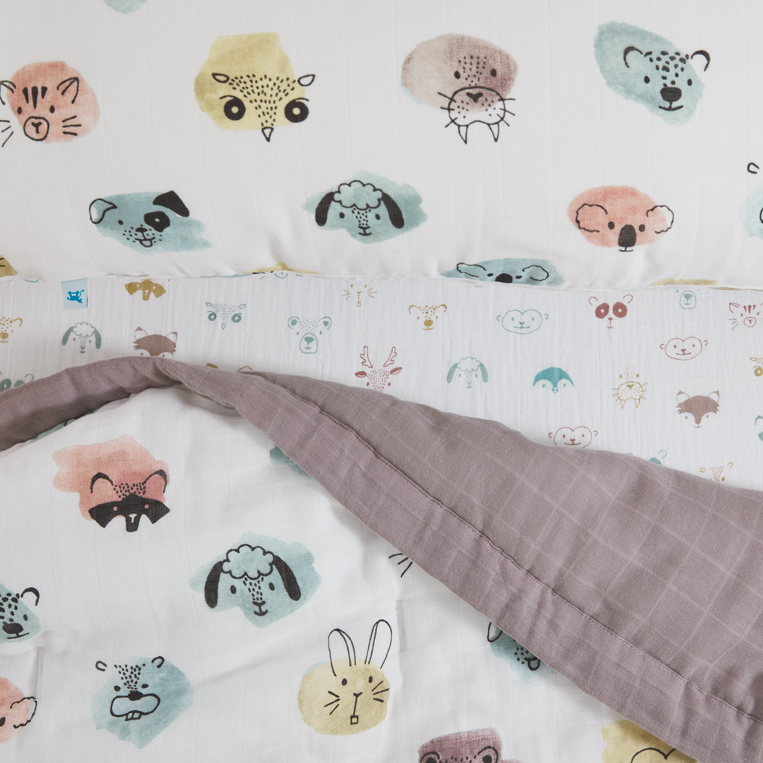Cotton Muslin Toddler Bedding 3 Piece Set - Watercolor Critters