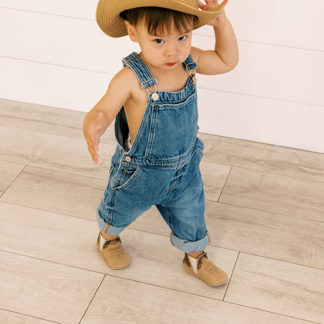Freshly Picked Cowboy Chelsea Boot baby shoes on toddler, first steps western style