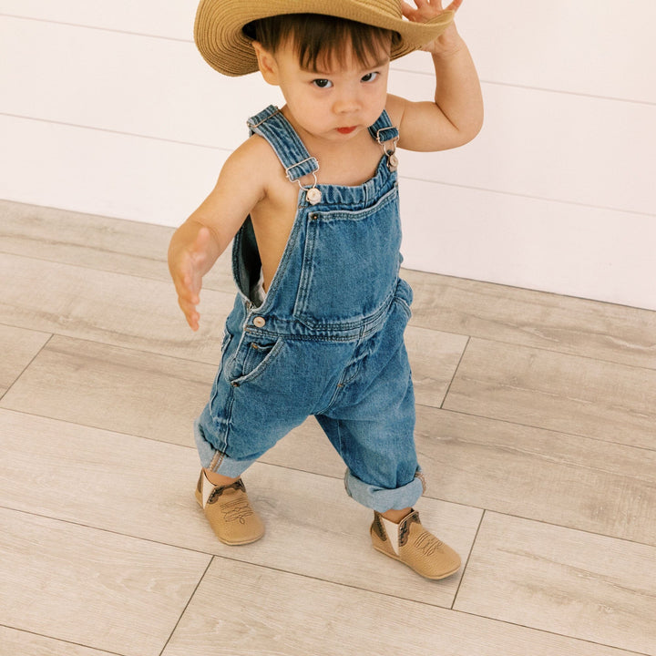 Freshly Picked Cowboy Chelsea Boot baby shoes on toddler, first steps western style