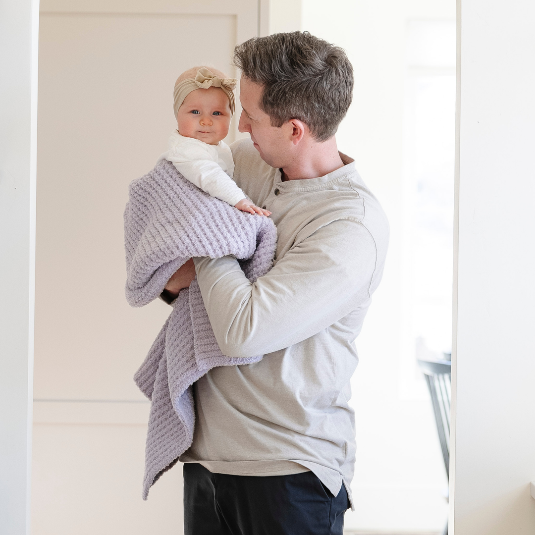 Saranoni Waffle Knit Receiving Blanket in Wisteria makes a plush baby girl blanket for cozy days.