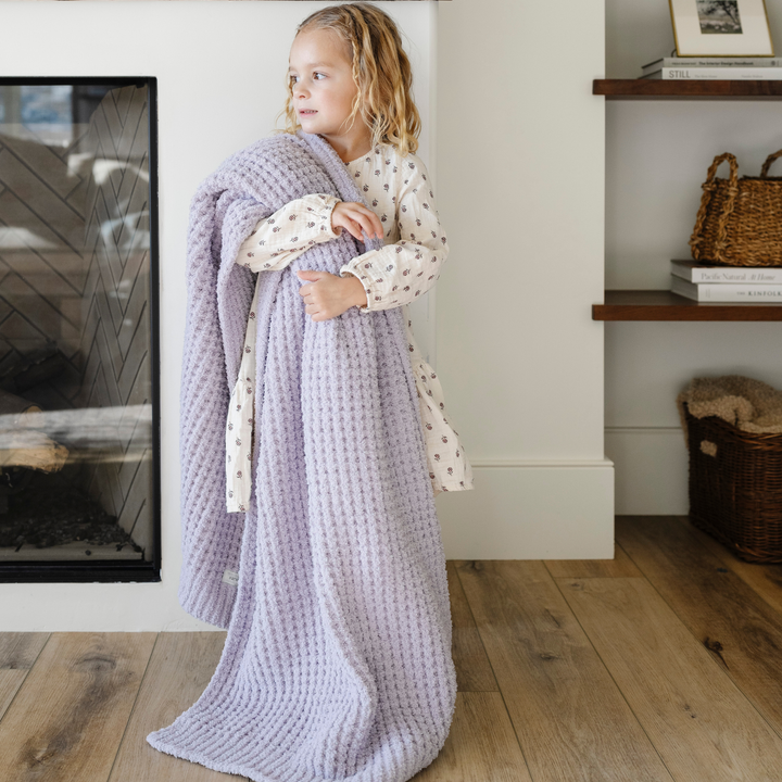 Saranoni Waffle Knit Toddler Blanket in Wisteria offers refined texture and warmthÑperfect for baby blankets.