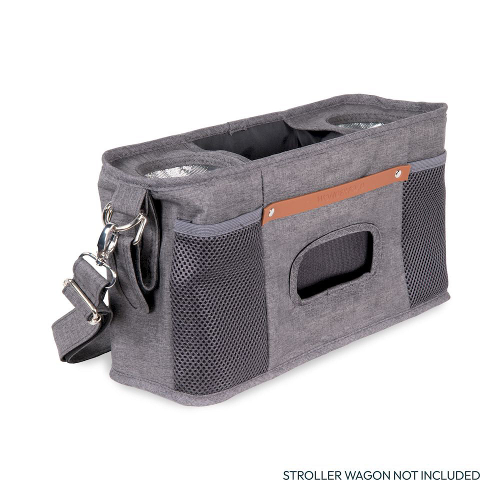 Compact and convenient, the Wonderfold Parent Console in Gray with 2 cup holders is ideal for your stroller wagon.