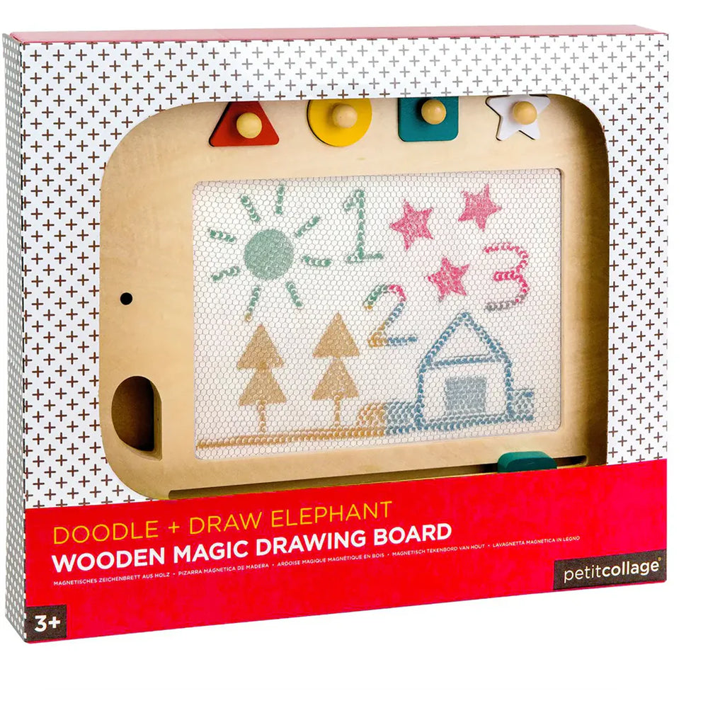 Petit Collage Wooden Elephant drawing board magnetic stamps stylus detail