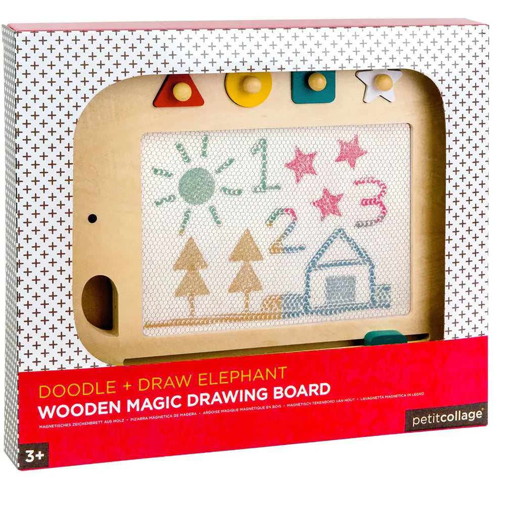 Petit Collage Wooden Elephant drawing board magnetic stamps stylus detail