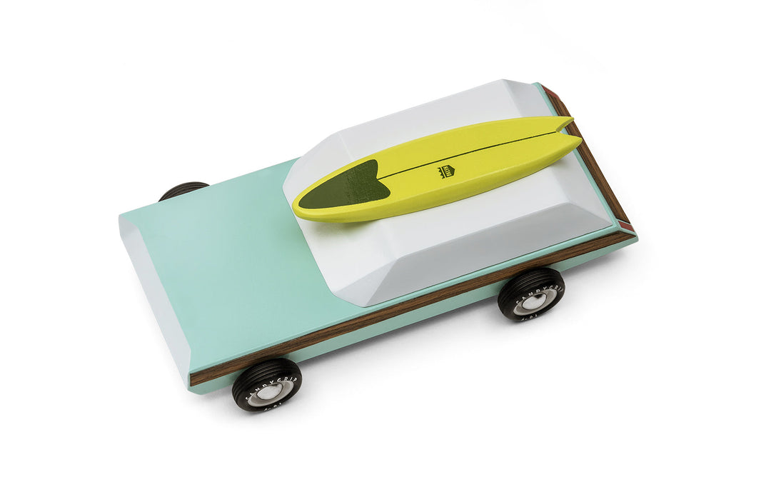 Top view of Plantoys Woodie Redux toy car, a wooden car toy that encourages creative play.