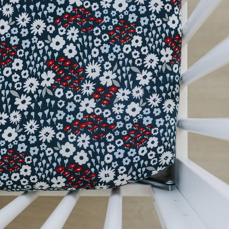 Mebie Baby Americana Floral Bamboo Stretch Crib Sheet keeps your babyÕs bed cozy with soft crib sheets.