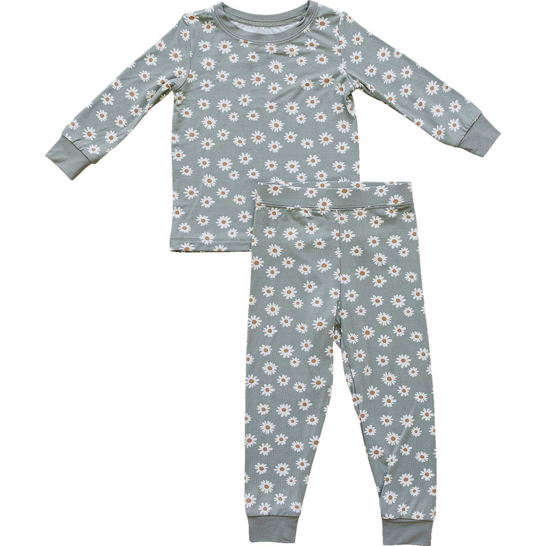 Soft and breathable, the Mebie Baby Light Green Daisy Bamboo Cozy Set is perfect for baby pajamas