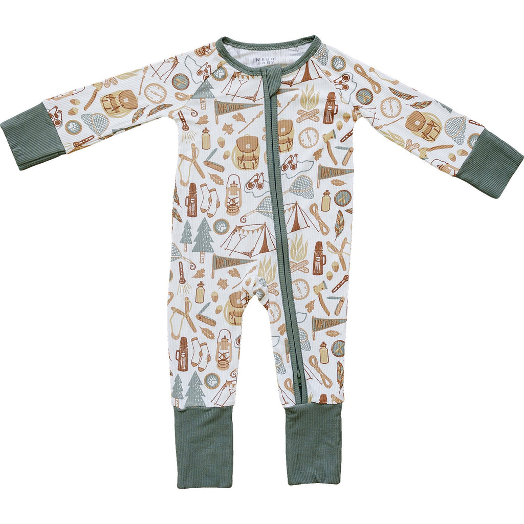 Mebie baby ribbed organic bamboo zip-up pajamas