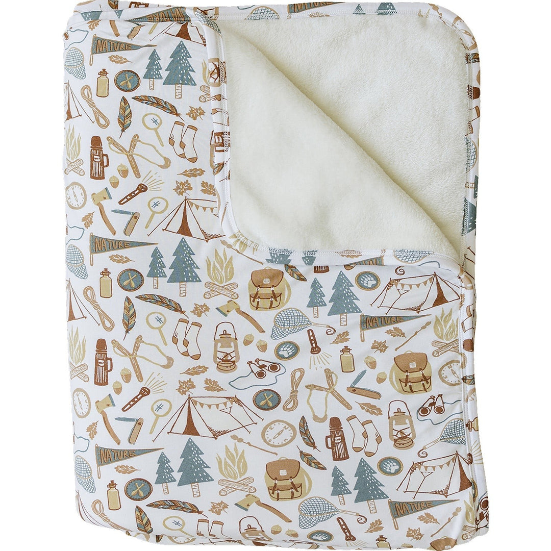 Mebie Baby Camping Trip Bamboo Fleece Quilt keeps your little one cozy as a soft baby blanket.
