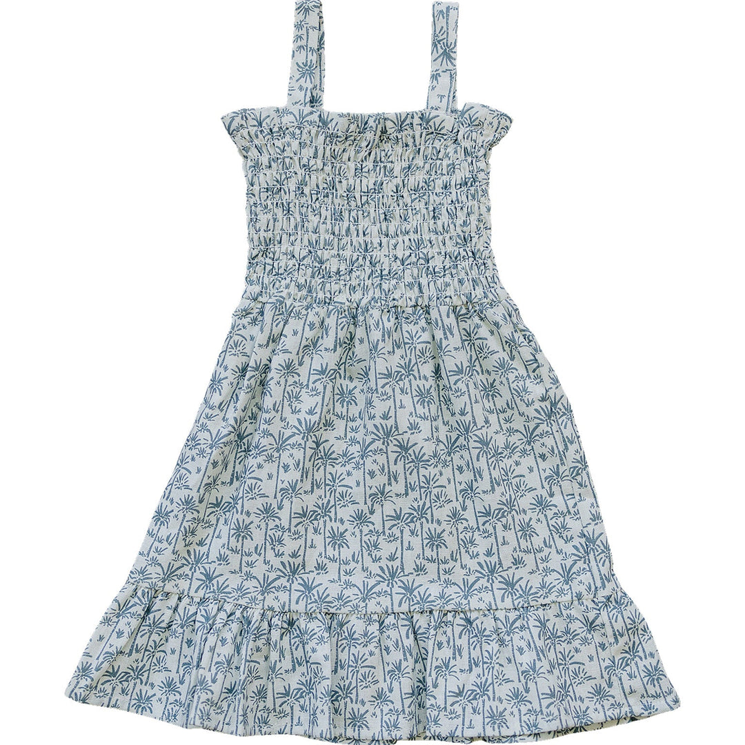 Palm Tree Linen Dress by Mebie Baby, a tropical baby dress, shown in a clean front facing product shot