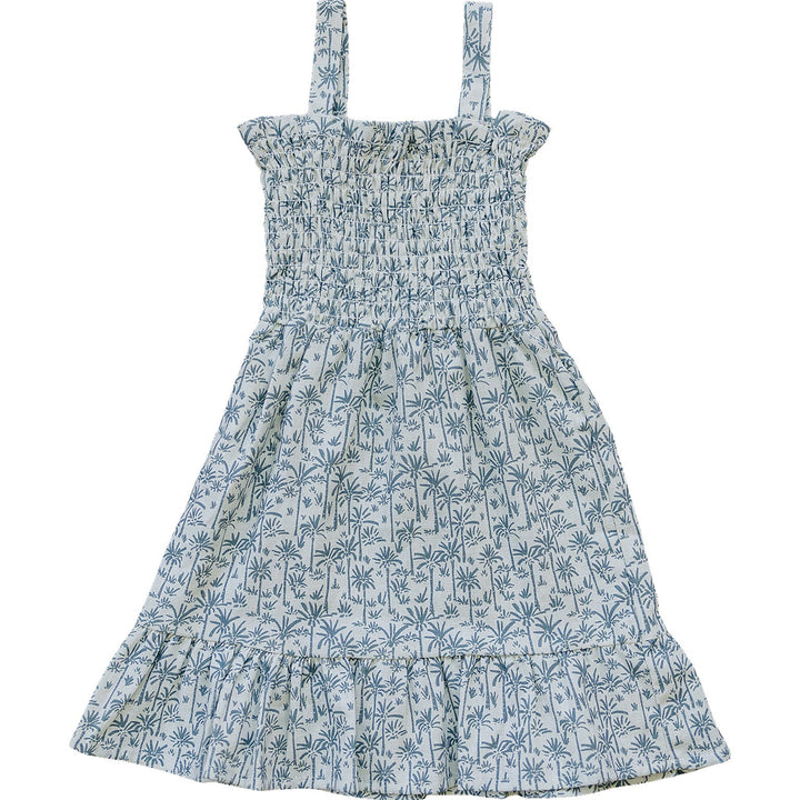 Palm Tree Linen Dress by Mebie Baby, a tropical baby dress, shown in a clean front facing product shot