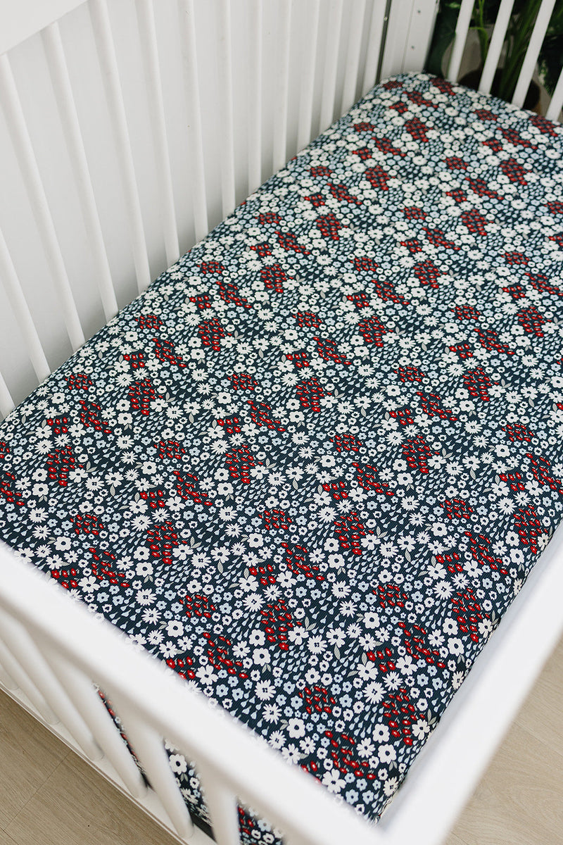 Mebie Baby Americana Floral Bamboo Stretch Crib Sheet provides comfort and style as baby crib sheets.