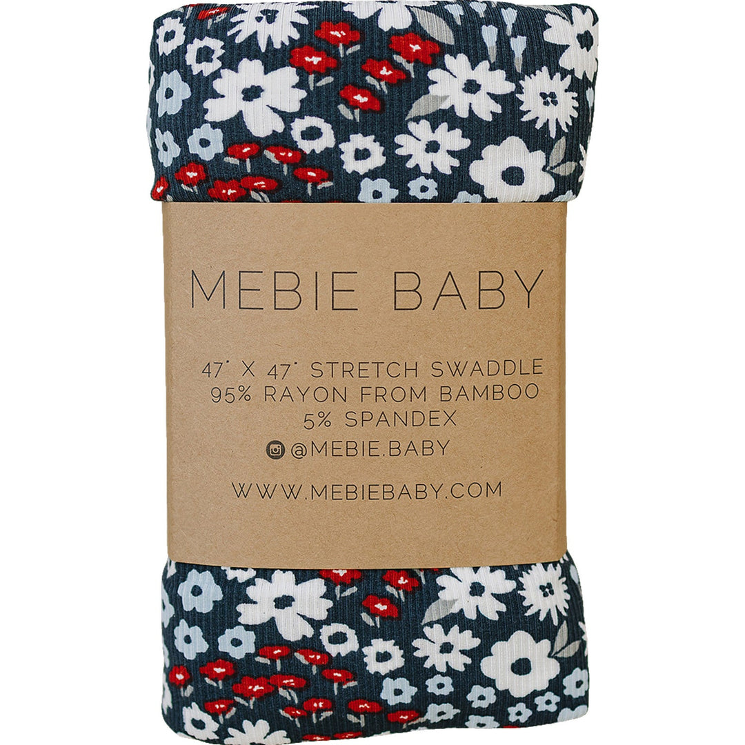 Mebie Baby Americana Floral Ribbed Bamboo Stretch Swaddle keeps your newborn cozy as a soft baby swaddle.