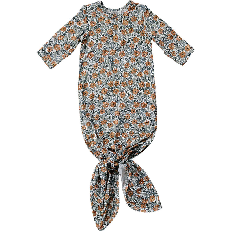 Soft florals and breathable fabric make the Mebie Baby Dainty Meadow Bamboo Knot Gown perfect for gentle baby pajamas