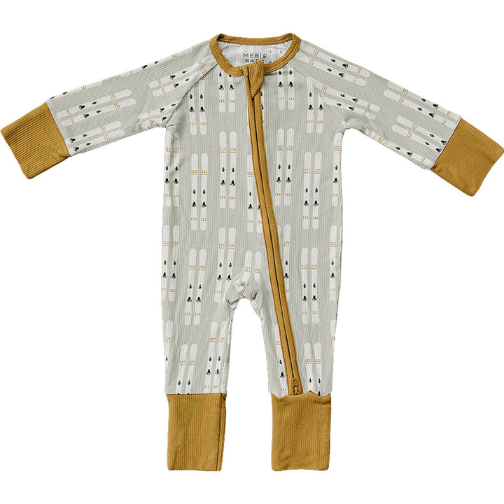 Cozy and soft, the Mebie Baby Ski Ribbed Bamboo Zipper makes a perfect baby onesie for chilly days