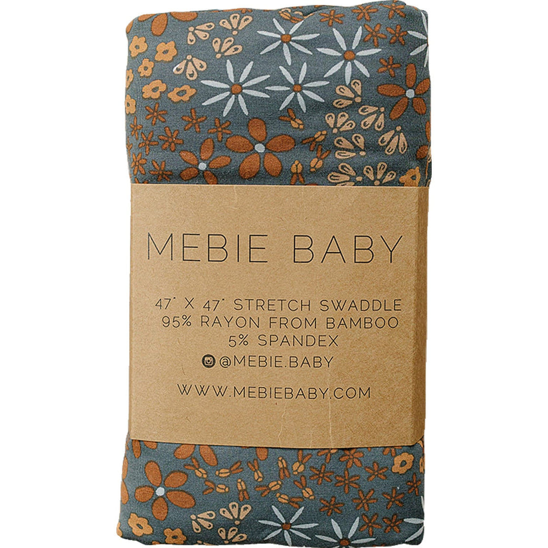 Mebie Baby Navy Floral Bamboo Stretch Swaddle wraps your newborn in soft comfort as a baby swaddle.