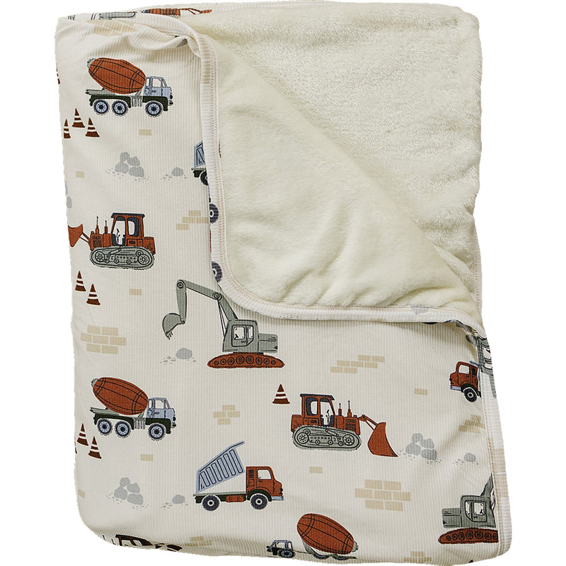Mebie Baby Construction Trucks Ribbed Bamboo Fleece Quilt keeps your little one warm as a soft baby blanket.