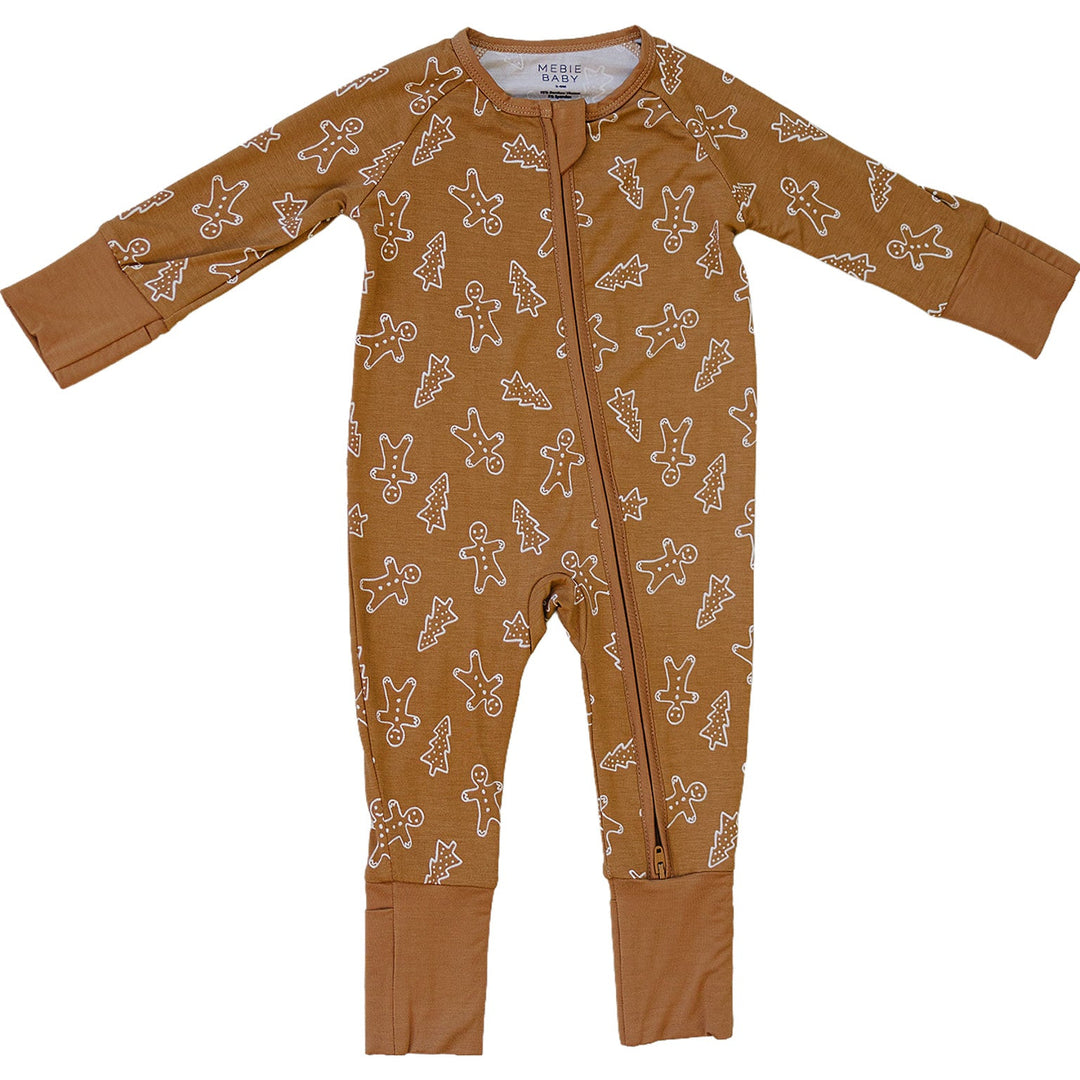 Mebie Baby Gingerbread Bamboo Zipper features soft bamboo fabric and warm tones, making a cozy baby onesie
