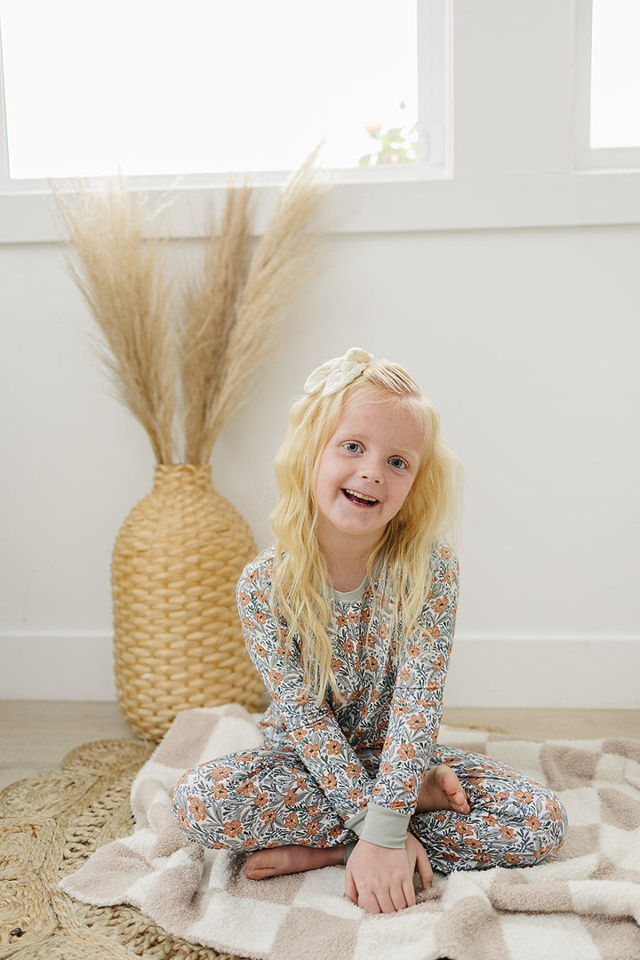 Little ones stay snug in the Mebie Baby Dainty Meadow Bamboo Cozy Set, ideal for bamboo baby pajamas