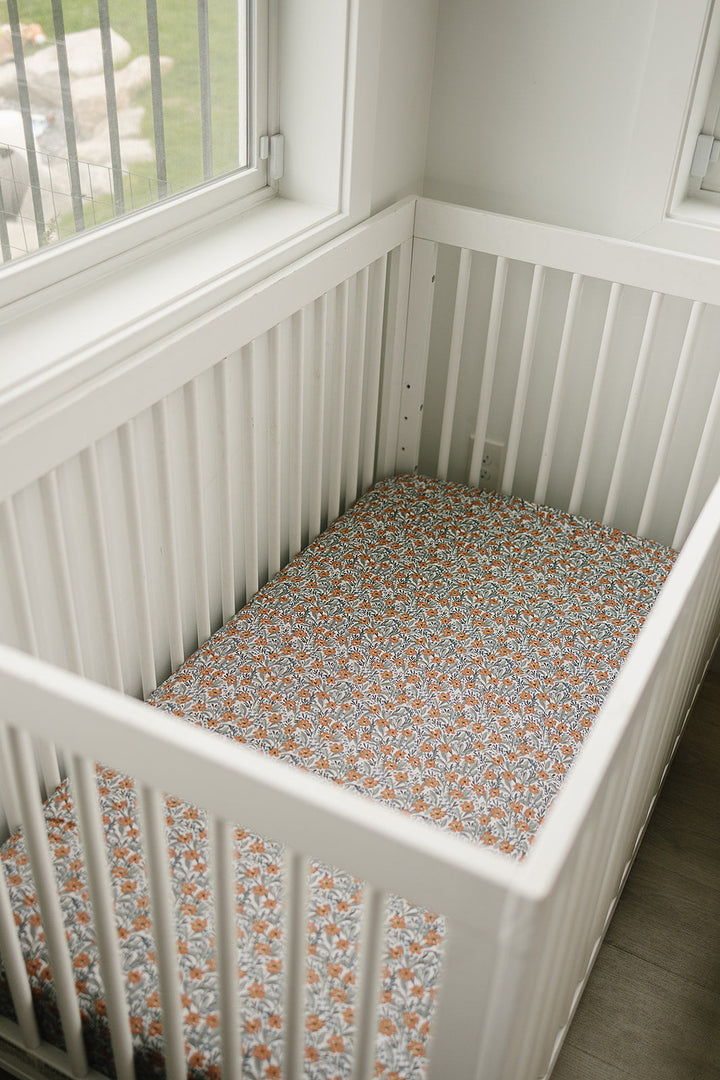 Keep your little one cozy with the Mebie Baby Dainty Meadow Bamboo Stretch Crib Sheet, ideal baby crib sheets.