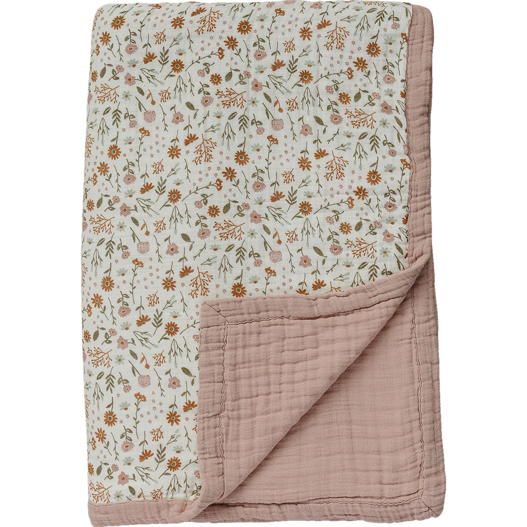 Snuggle your little one with the Mebie Baby Meadow Floral + Dusty Rose Twin Muslin Quilt, a soft baby blanket.