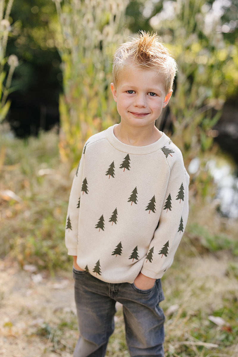 Soft knit texture meets timeless design in the Mebie Baby Pine Tree Knit Sweater, a staple of best baby clothes
